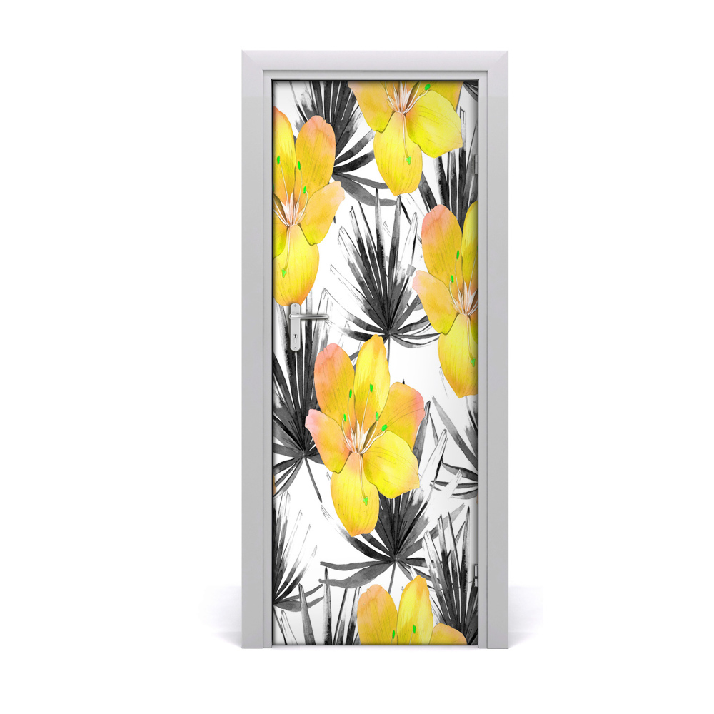 Okleina samoprzylepna na drzwi Żółte tropikalne kwiaty