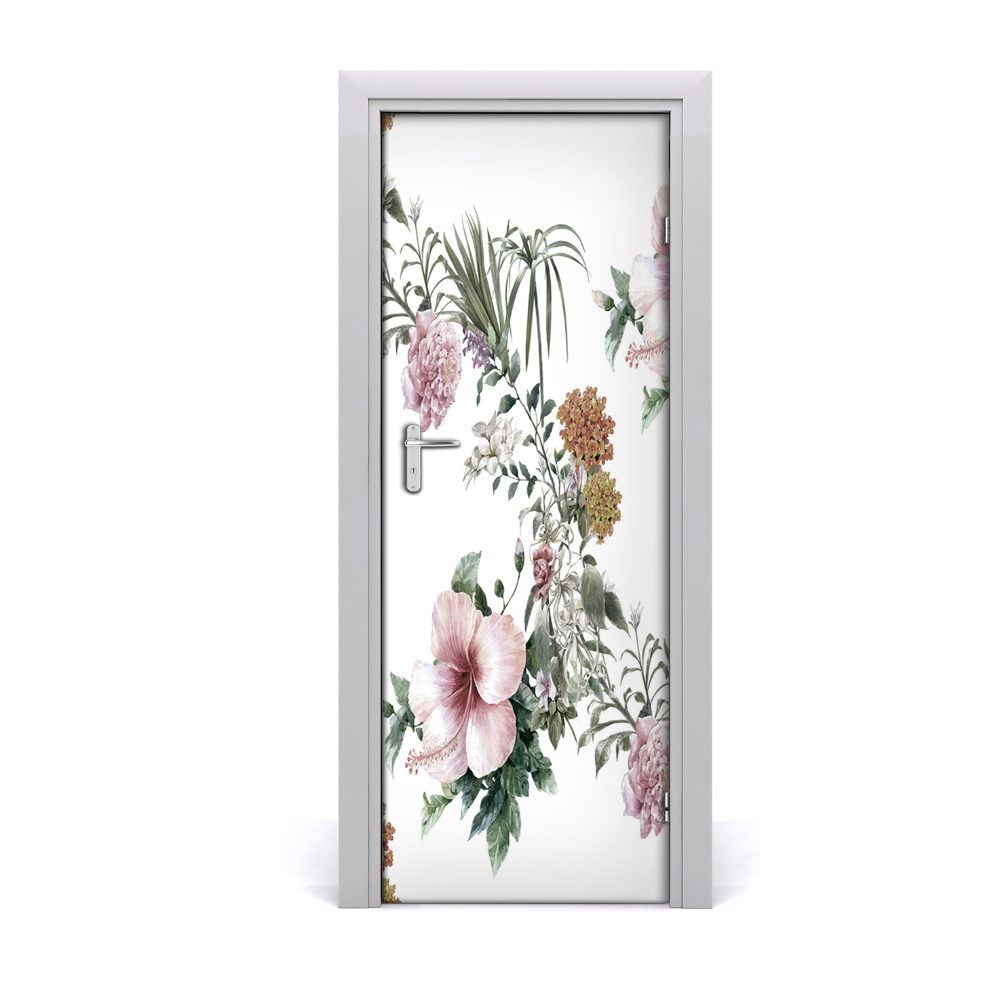 Okleina samoprzylepna na drzwi Kwiaty tropikalne hibiskus