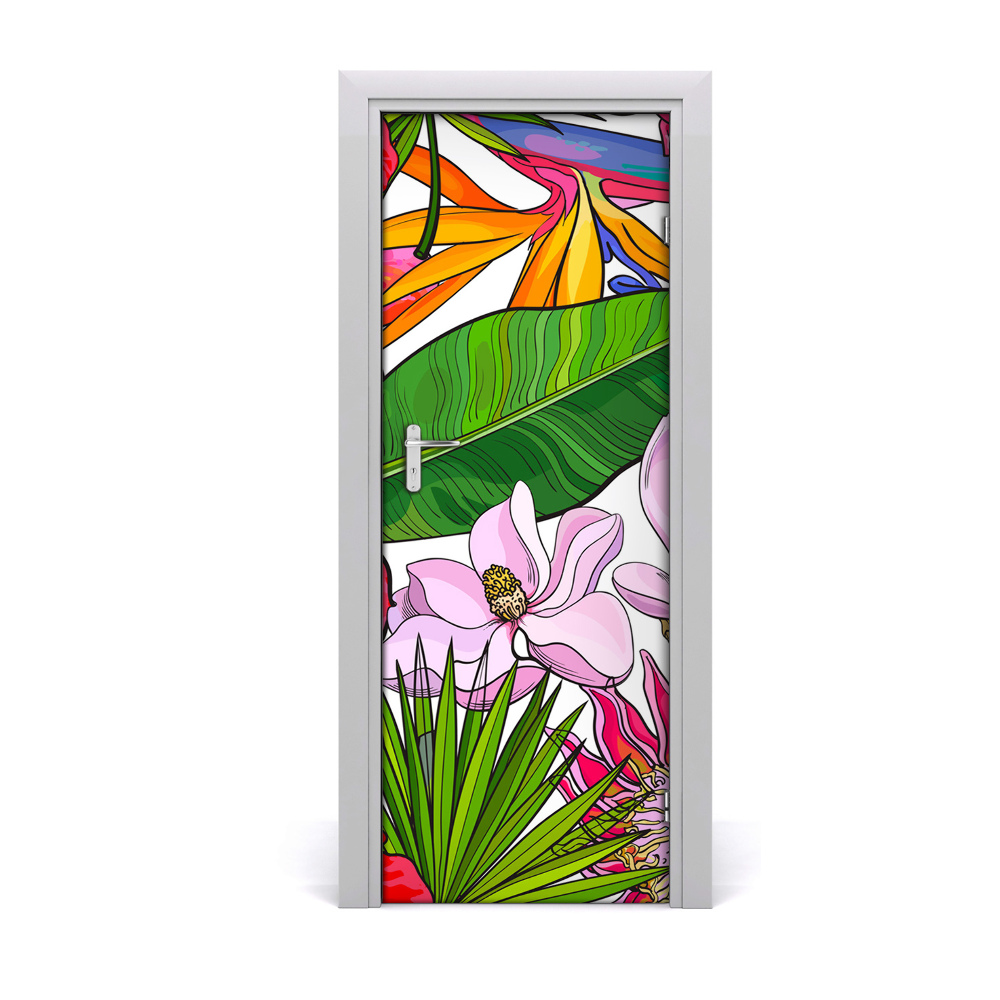 Okleina samoprzylepna na drzwi Hawajskie kwiaty liście