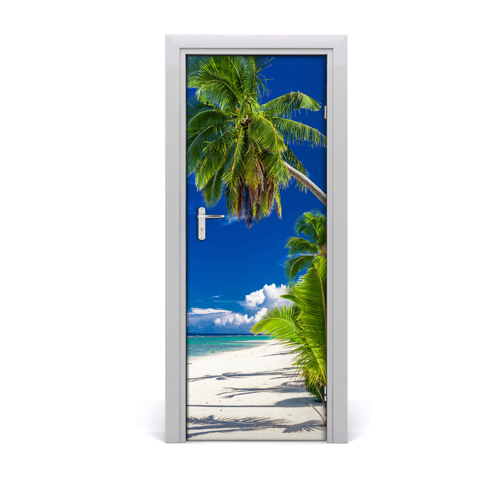 Naklejka fototapeta na drzwi Palmy na białej plaży