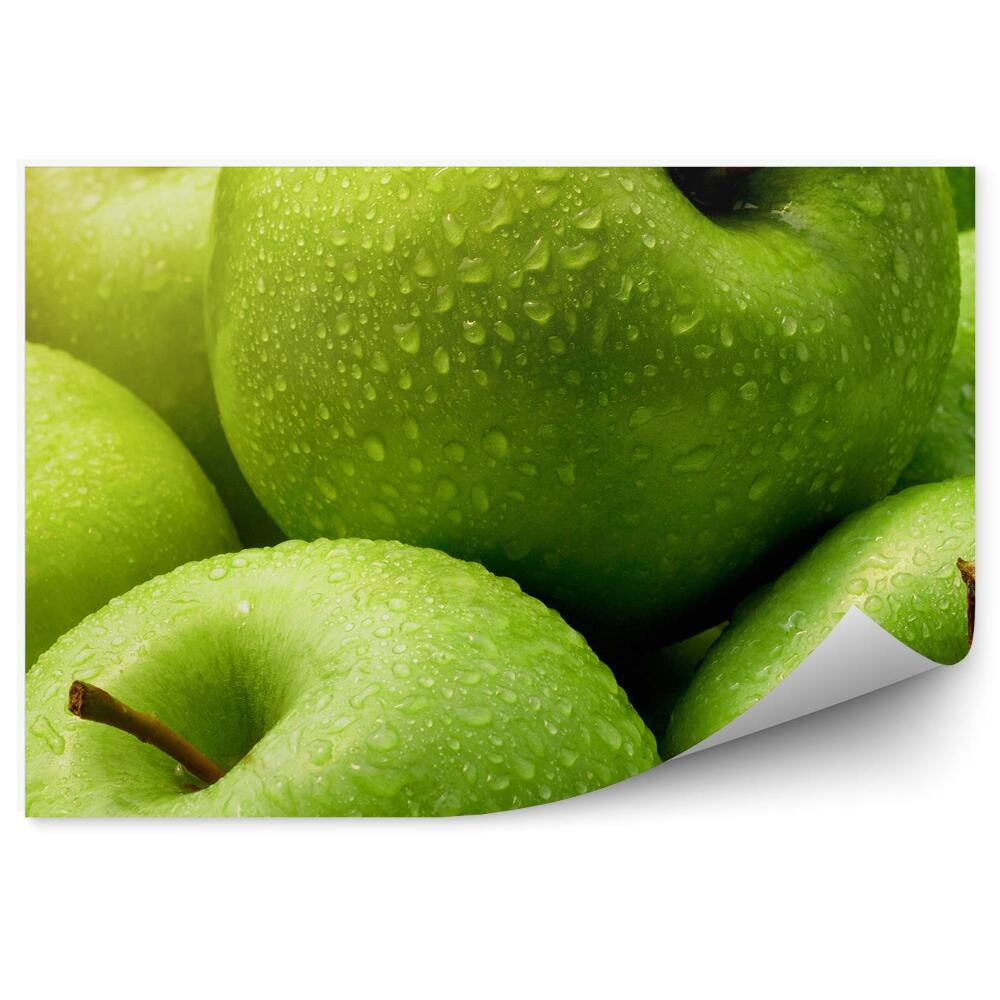 Okleina ścienna Świeże zielone jabłka umyte woda krople