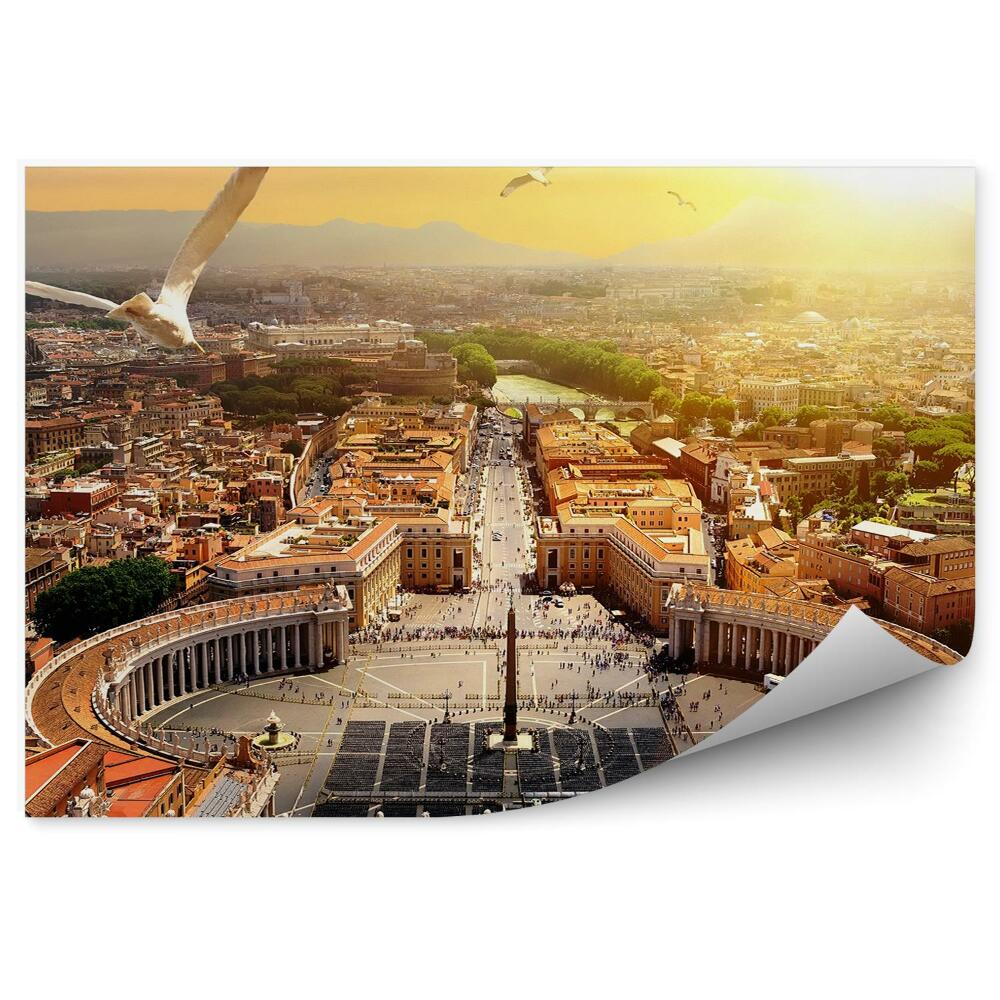 Fototapeta Watykan panorama budynki ludzie góry ptaki niebo zachód słońca drzewa