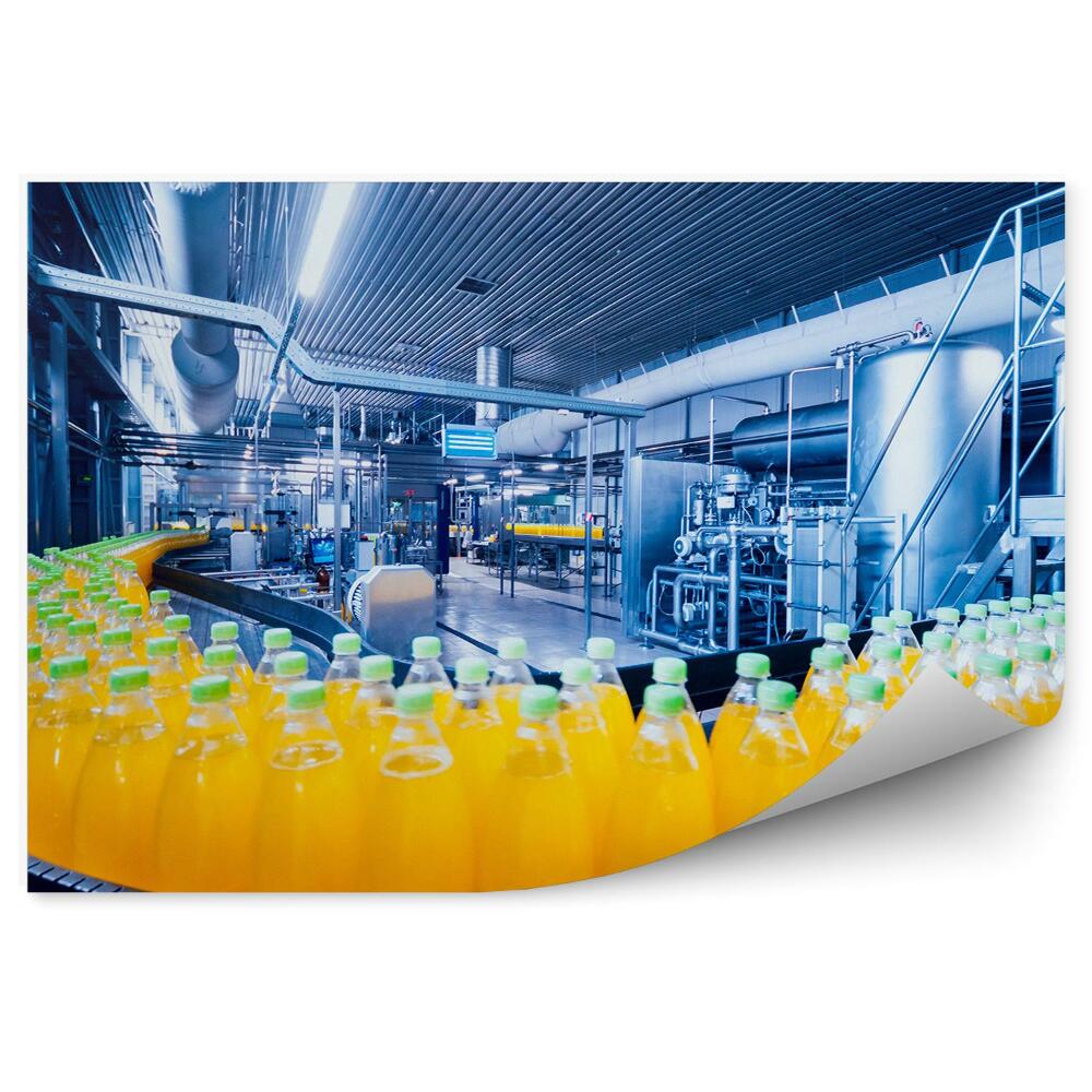 Okleina na ścianę Fabryka soków przenośnik butelek pomarańczowych