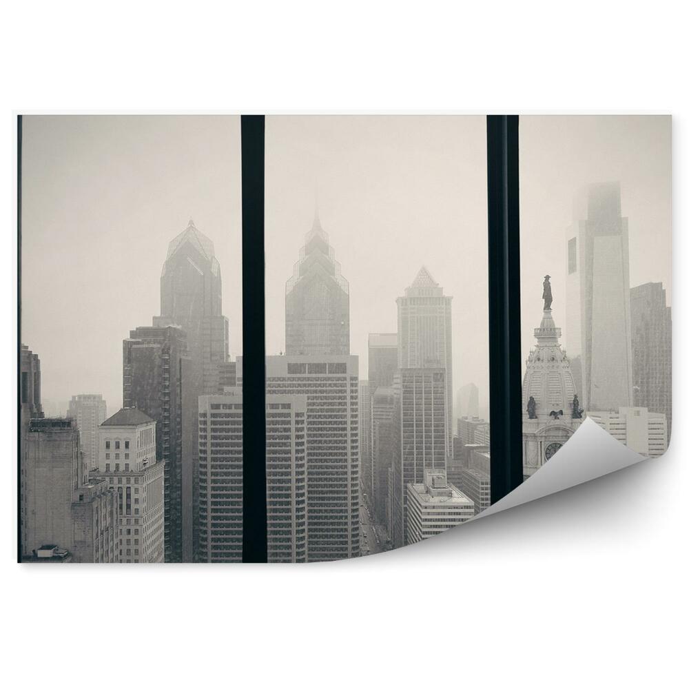 Fototapeta na ścianę Czarno-białe zdjęcie miasta za oknem