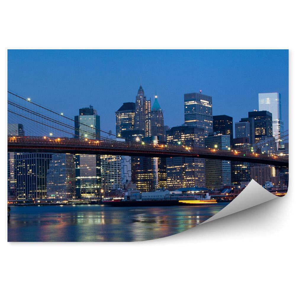 Fototapeta wieżowce mosty ocean Nowy Jork noc światła
