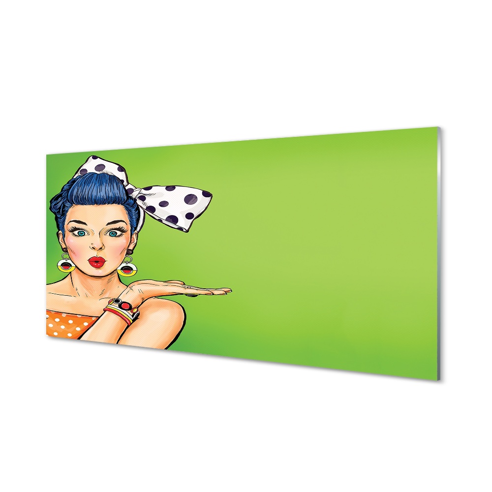 Obraz na szkle Pin up pop art kobieta zielone tło