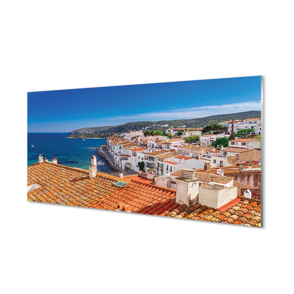Obraz na szkle Hiszpania Dachy w mieście morze