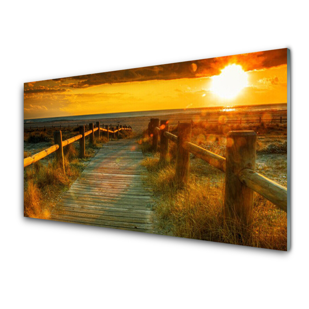 Obraz na Szkle Kładka Plaża Zachód słońca