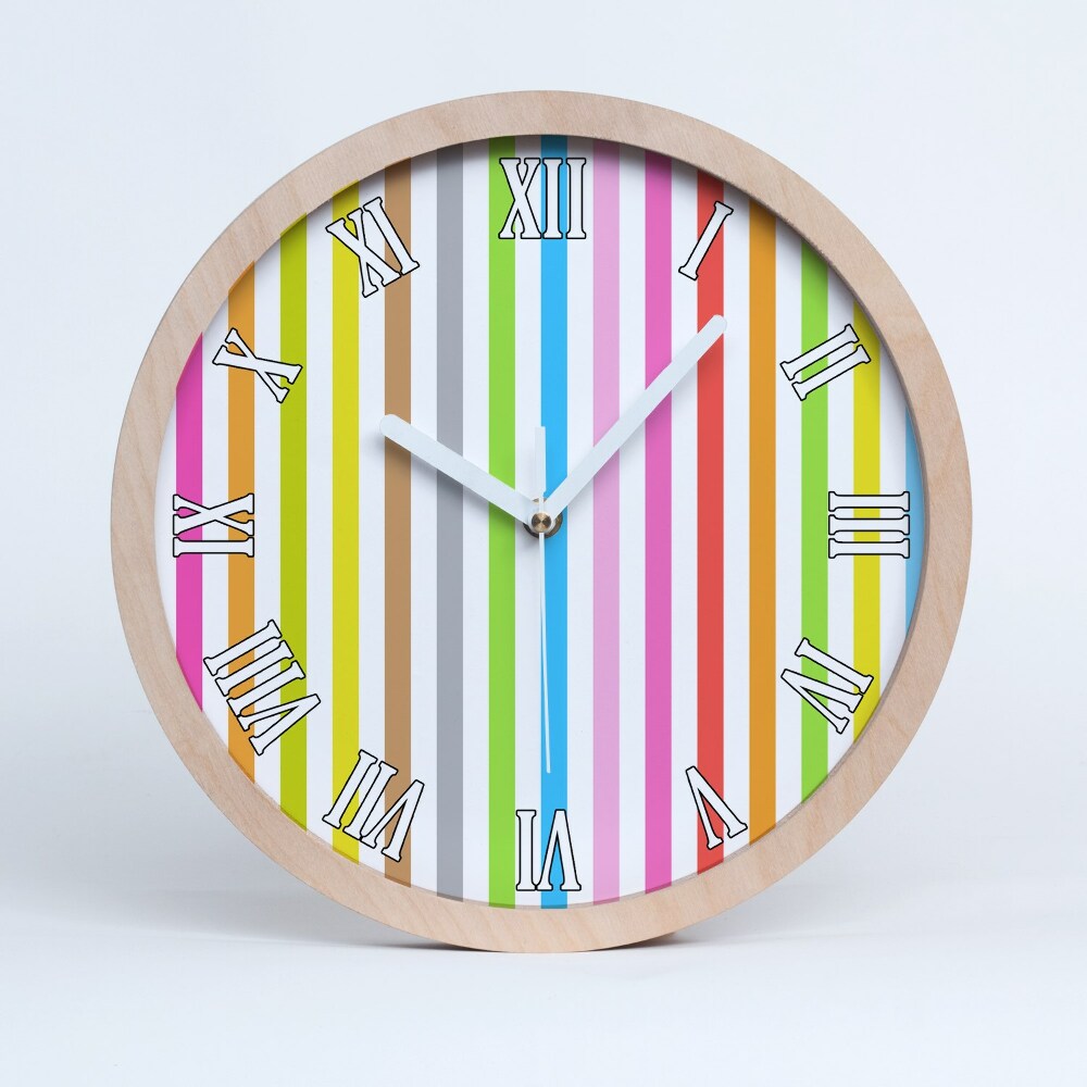 Drewniany zegar ścienny Kolorowe paski