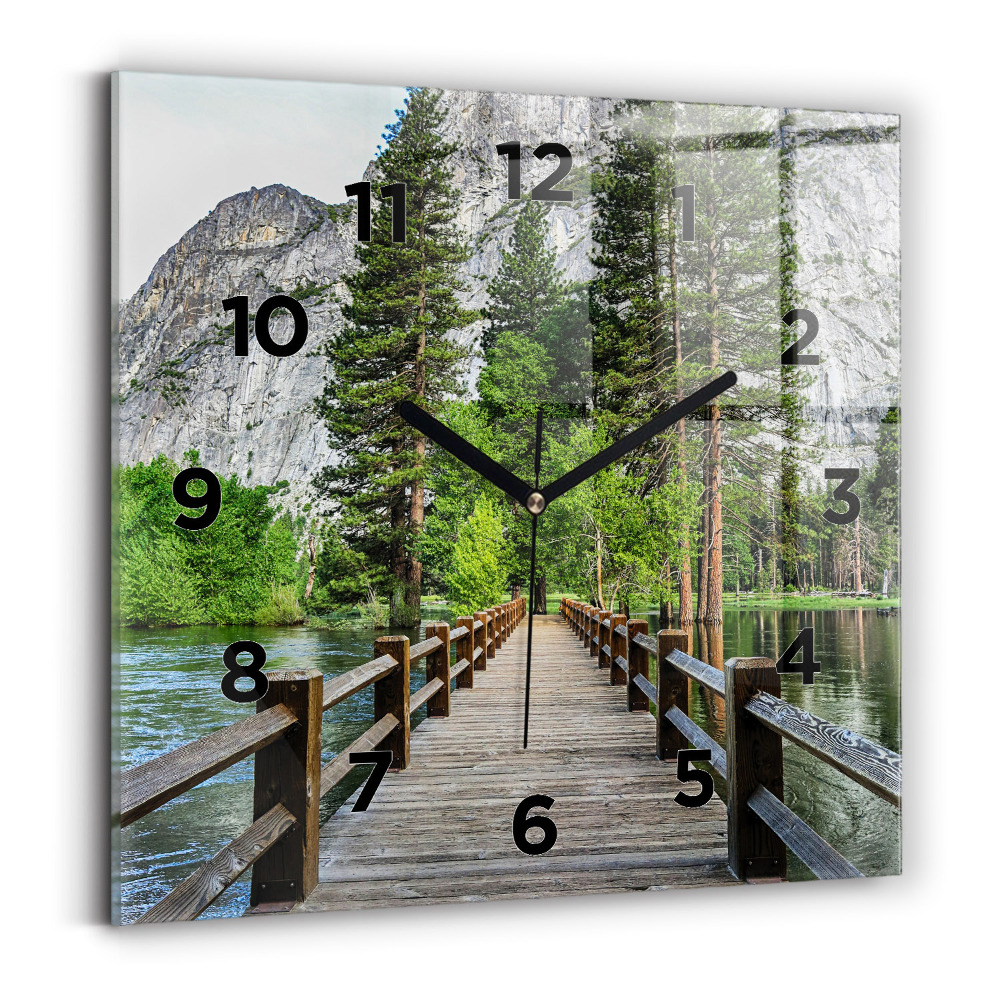 Zegar szklany 30x30 Drewniany most Yosemite
