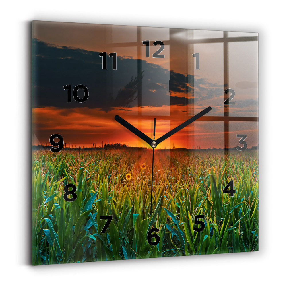 Zegar szklany 30x30 Słoneczniki na łące
