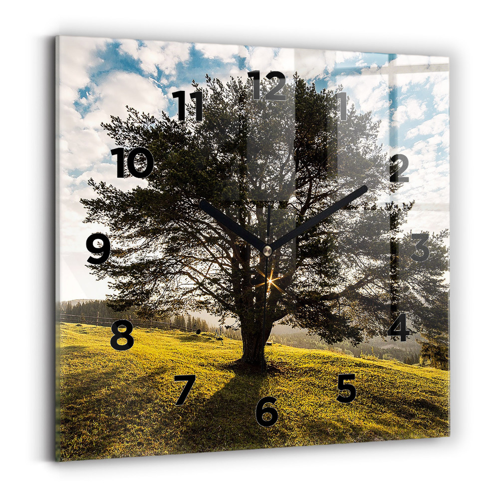 Zegar szklany 30x30 Drzewo na wzgórzu