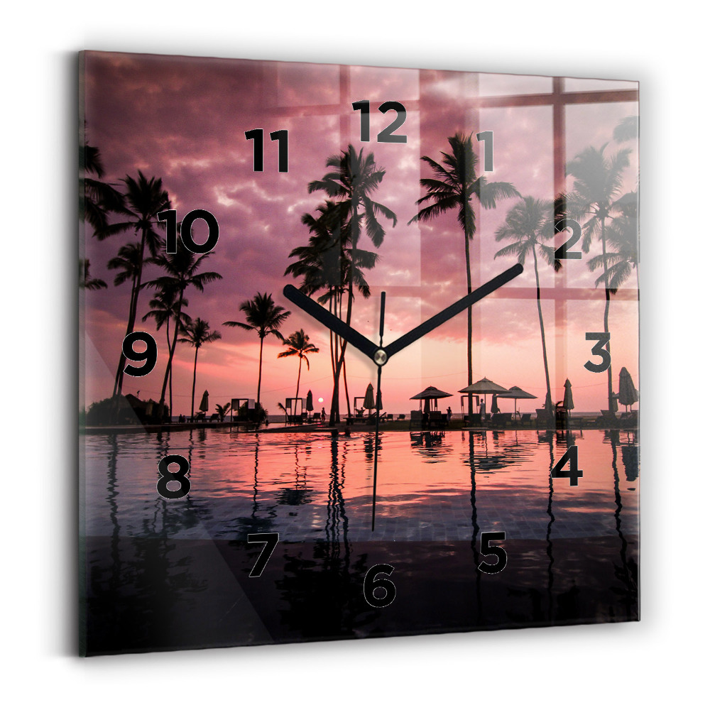 Zegar szklany 30x30 Palmy na Hawajach