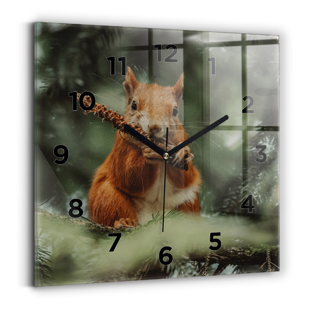 Zegar szklany 30x30 Wiewiórka i dzika natura