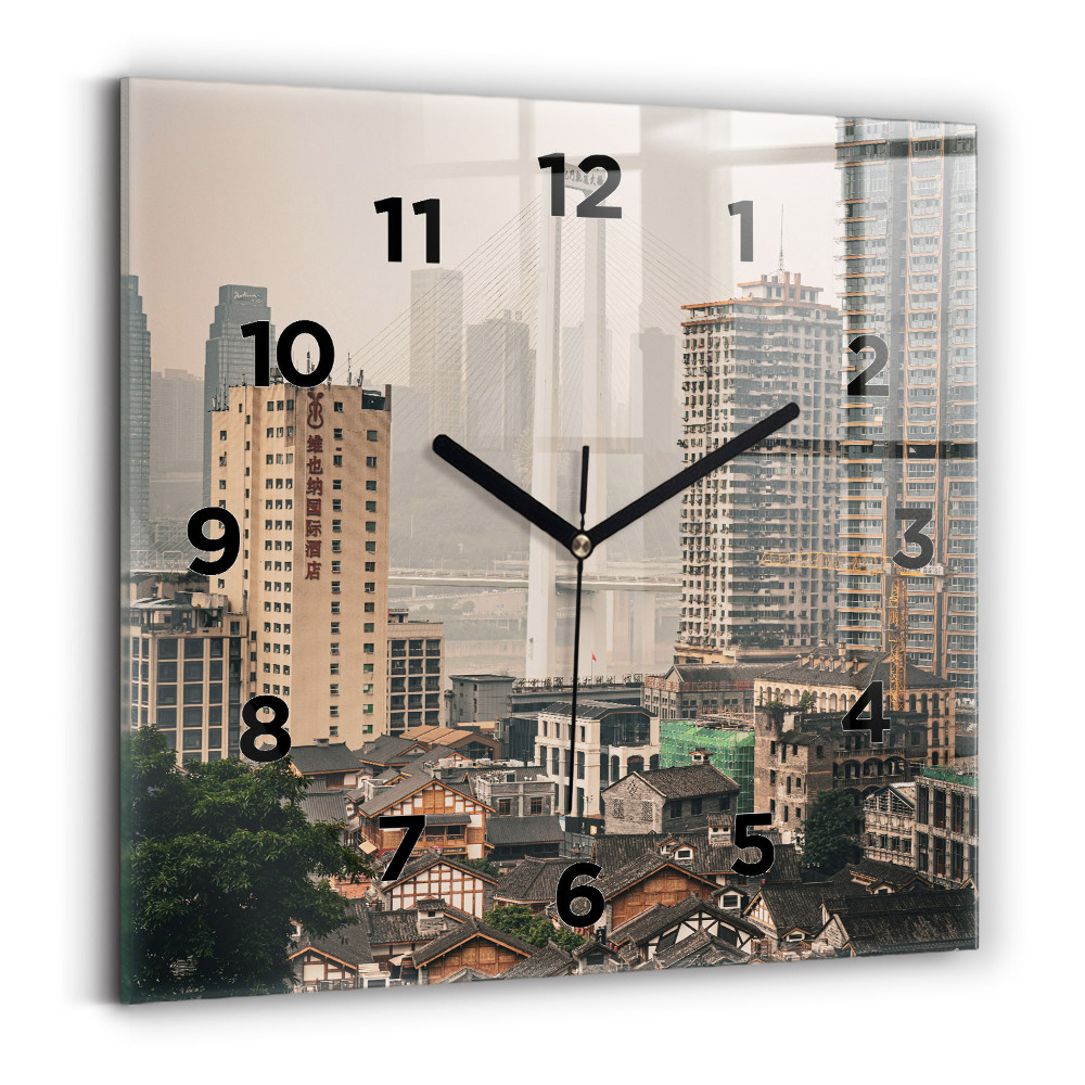 Zegar szklany 30x30 Stare miasto w Chongqing