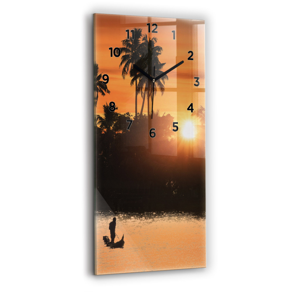 Zegar szklany 30x60 Zachód słońca i palmy