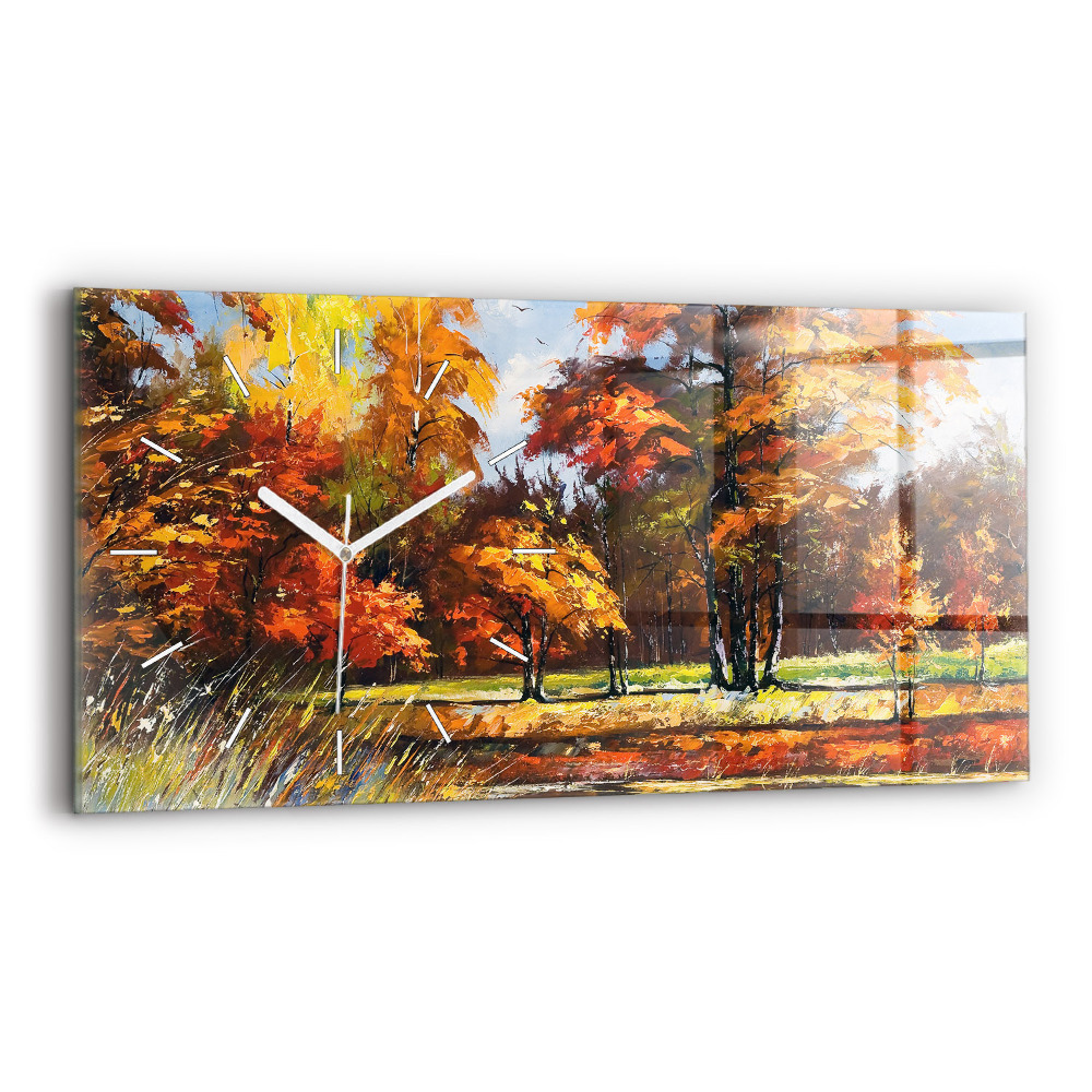 Zegar szklany 60x30 Jesienny pejzaż z rzeką