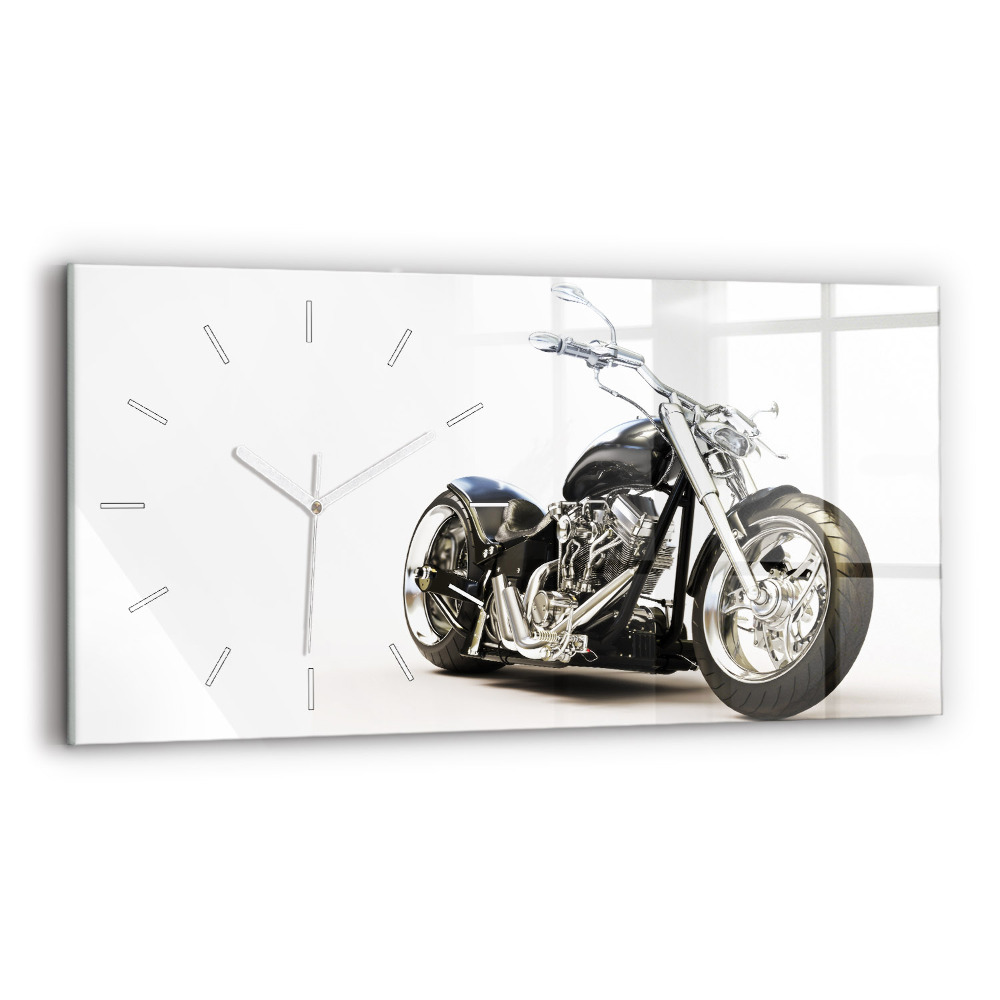 Zegar szklany 60x30 Czarny motocykl
