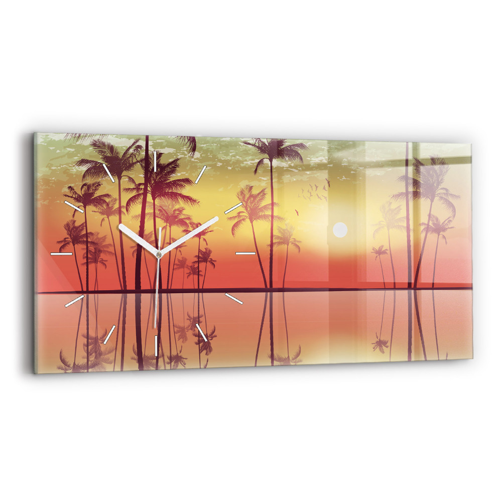 Zegar szklany 60x30 Tropikalne palmy