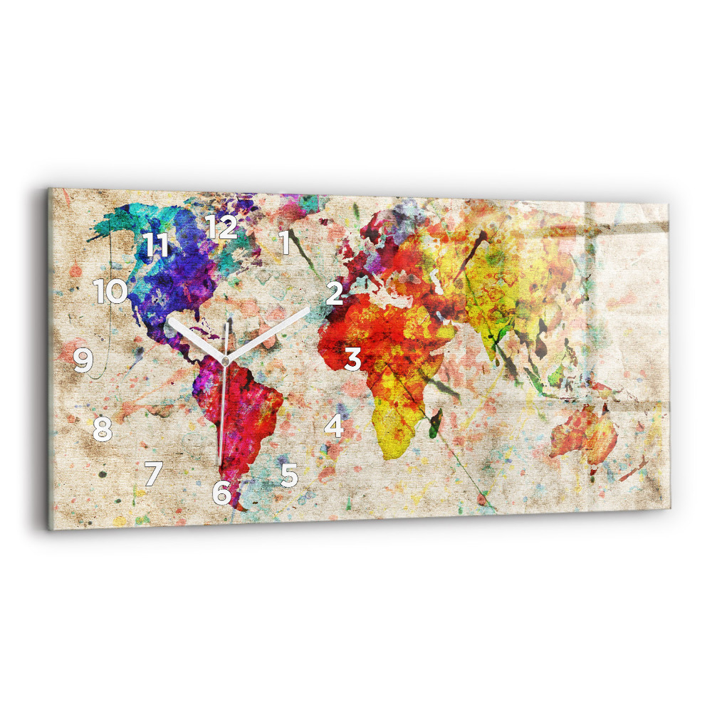 Zegar szklany 60x30 Kolorowa mapa świata