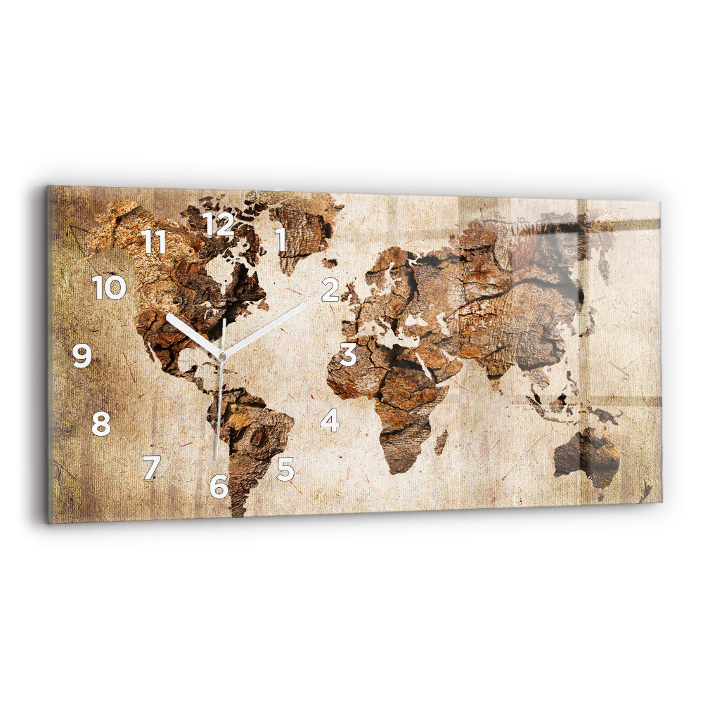 Zegar szklany 60x30 Mapa świata vintage