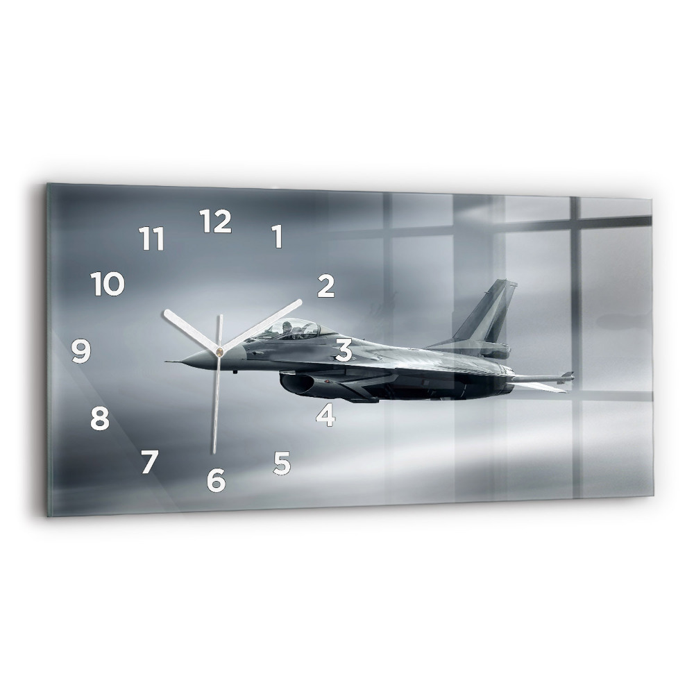 Zegar szklany 60x30 Samolot wojskowy w locie