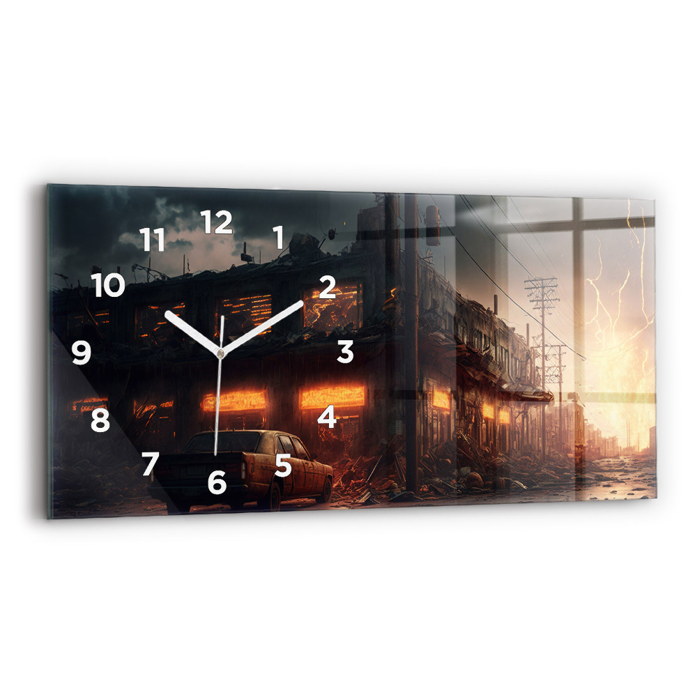 Zegar szklany 60x30 Apokaliptyczny budynek