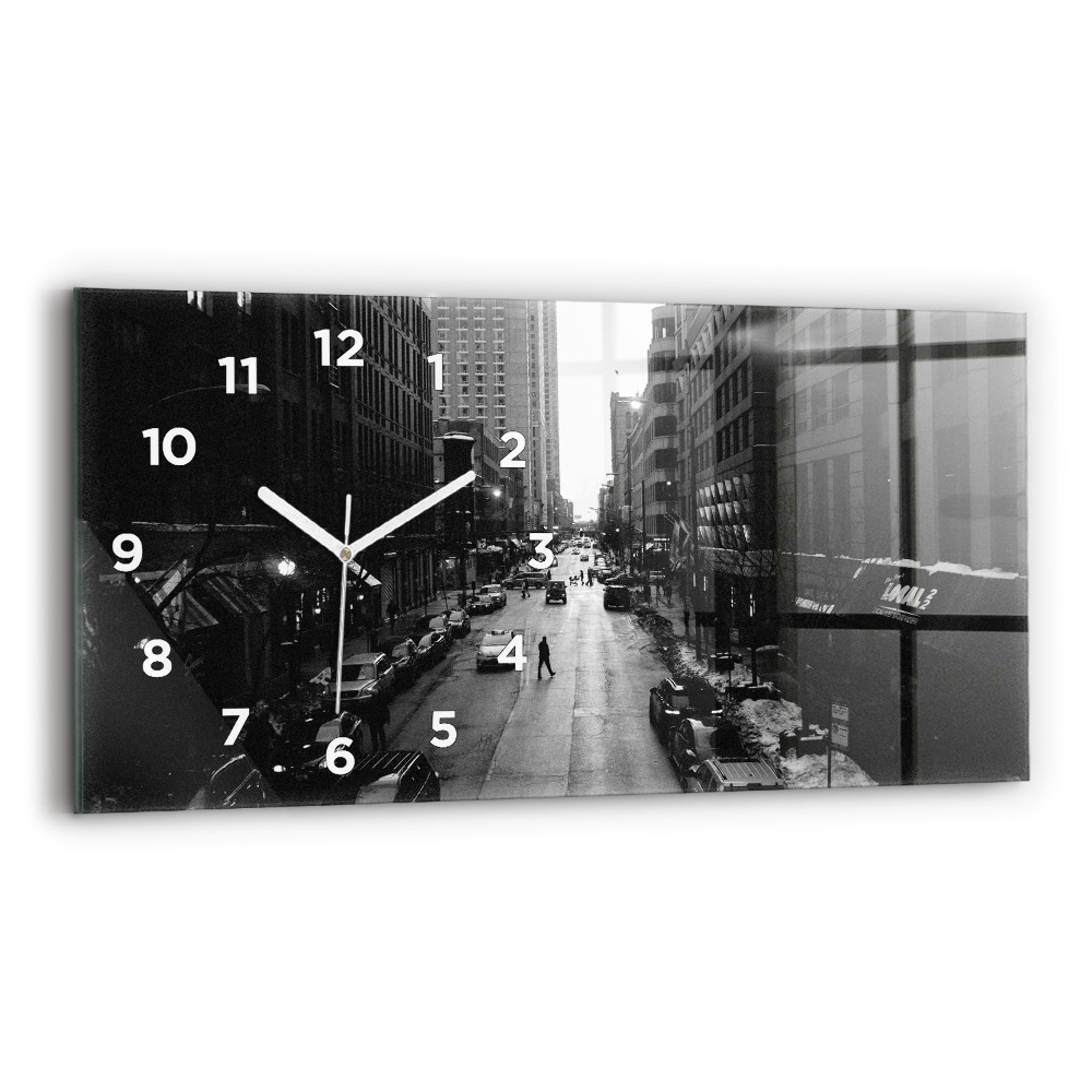 Zegar szklany 60x30 Ulice miasta Chicago