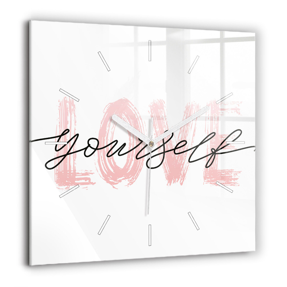 Zegar szklany 60x60 Napis Love yourself