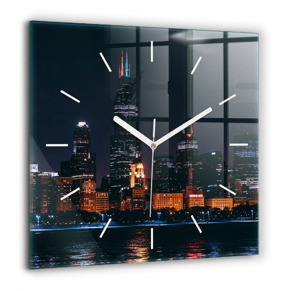 Zegar szklany 60x60 Pejzaż miejski Chicago