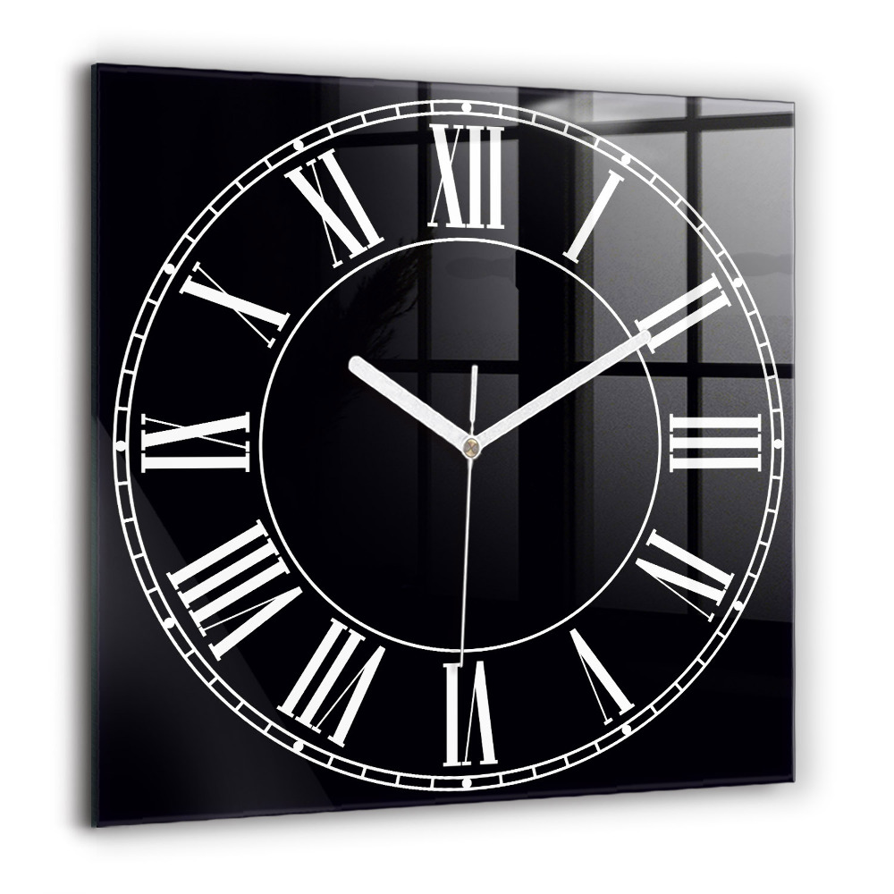 Zegar szklany 60x60 Czarne cyfry rzymskie