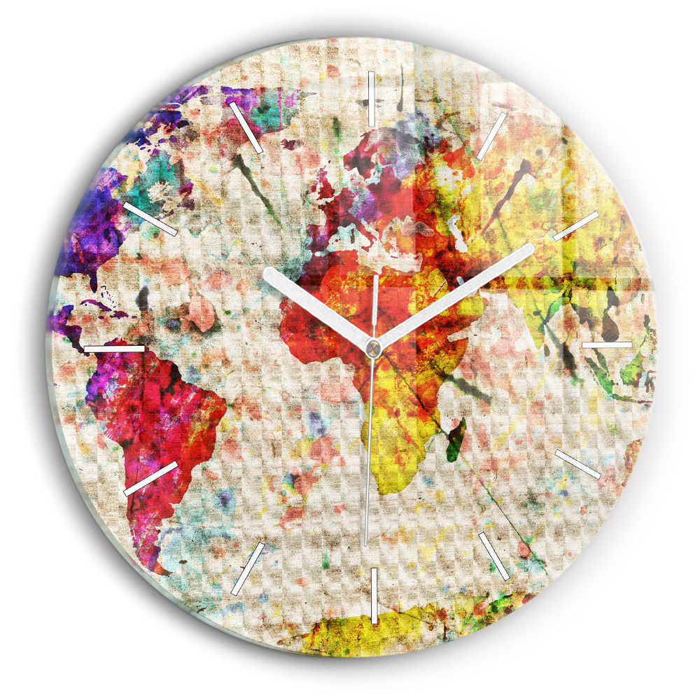 Zegar szklany fi30 Kolorowa mapa świata