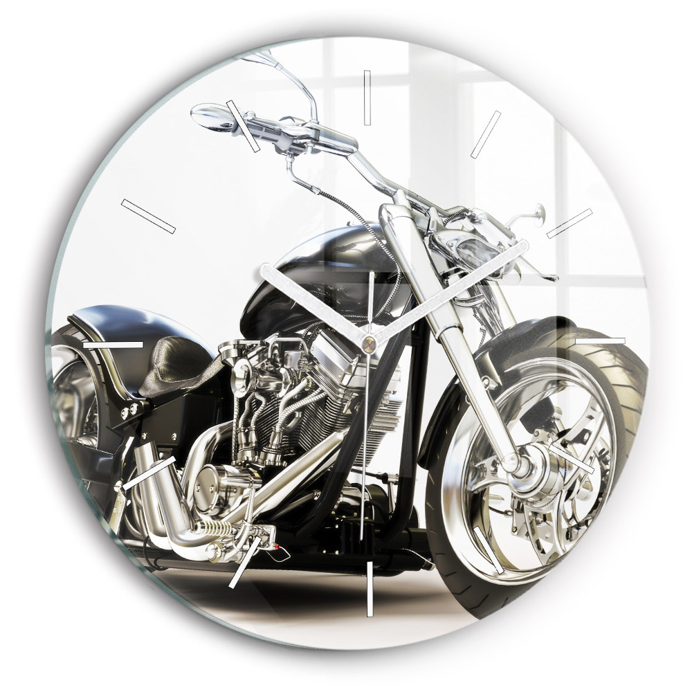 Zegar szklany fi30 Czarny motocykl