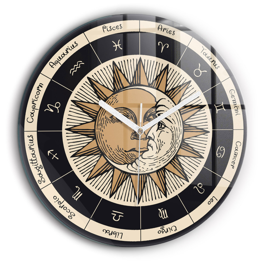 Zegar szklany fi60 Słońce i zodiaki