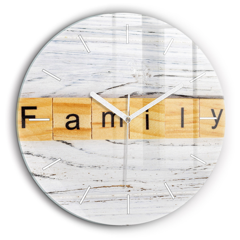 Hodiny na skle kulaté Rodinný nápis