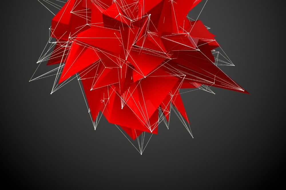 Fototapeta Czerwony nowoczesny trójkątny kształt na czarnym tle