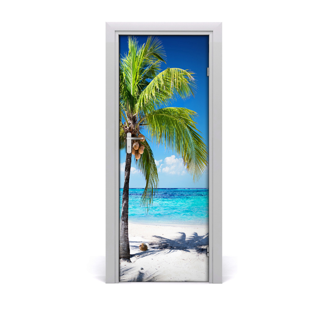 Naklejka na drzwi samoprzylepna Plaża palma ocean