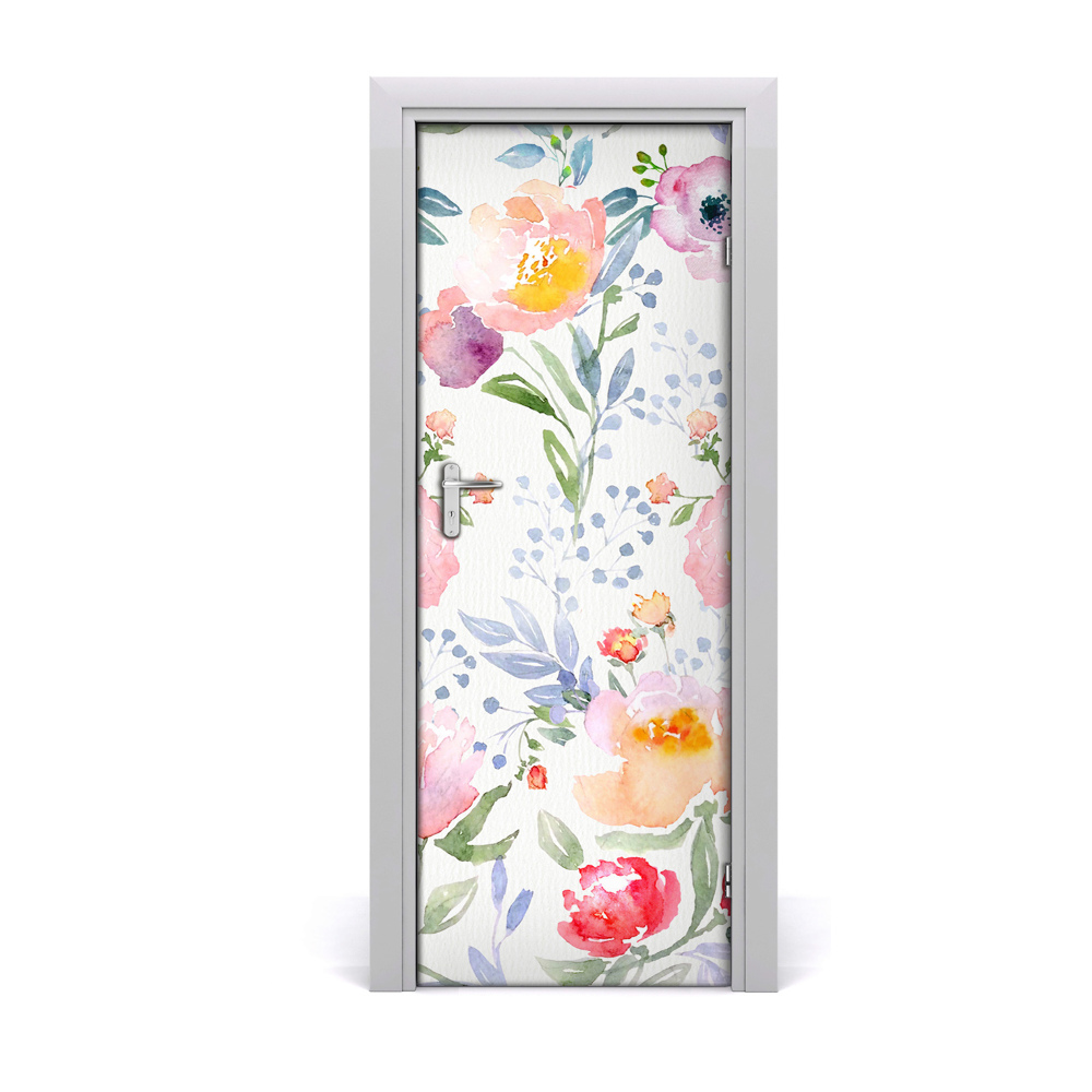 Okleina samoprzylepna fototapety na drzwi Kolorowe kwiaty akwarela