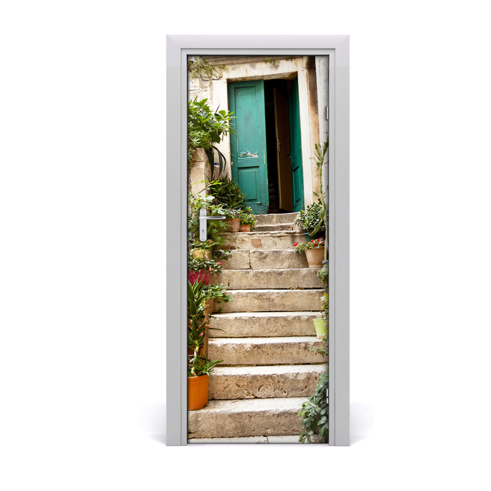Fototapeta samoprzylepna na drzwi Stare schody i zielone drzwi