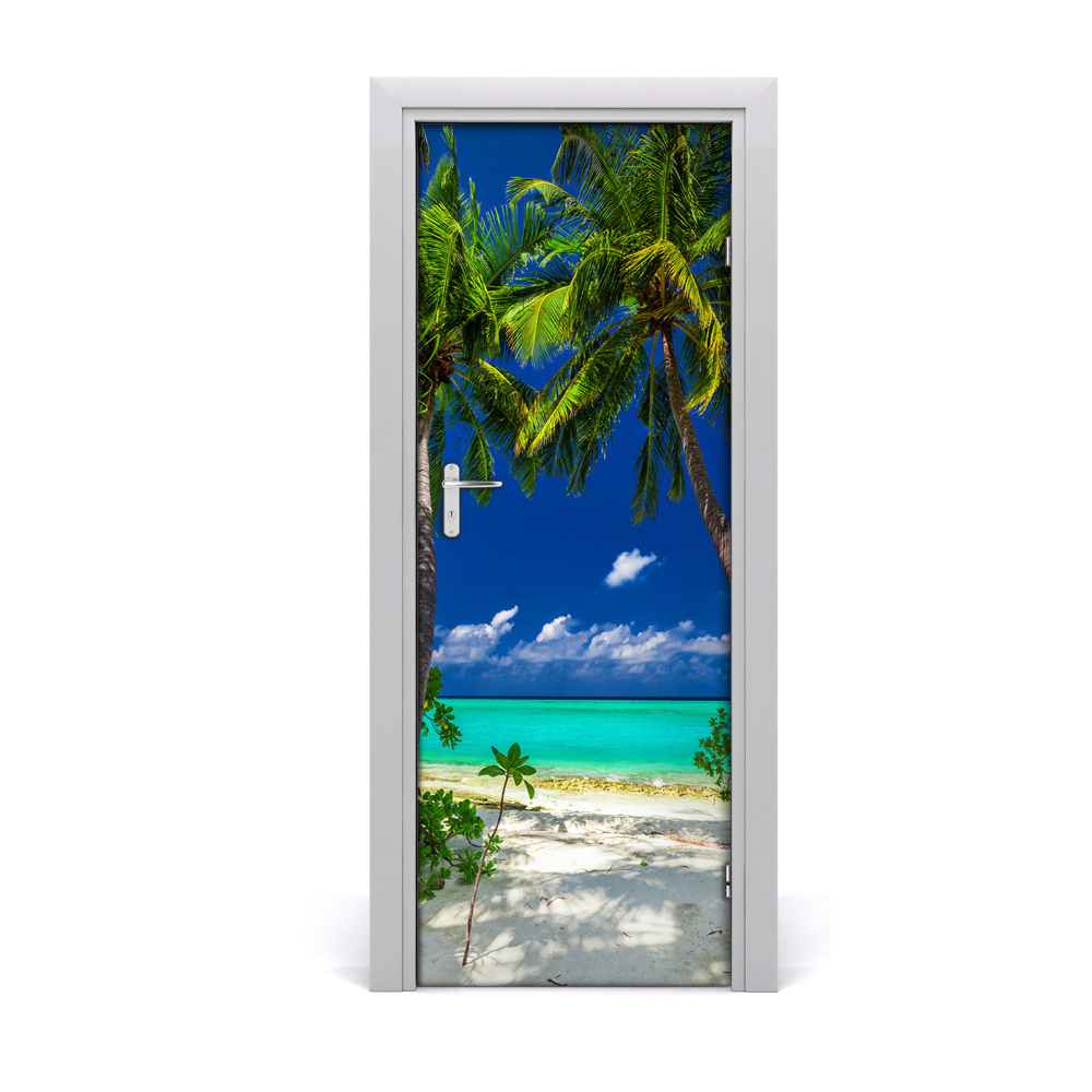 Naklejka na drzwi samoprzylepna Plaża ocean palmy