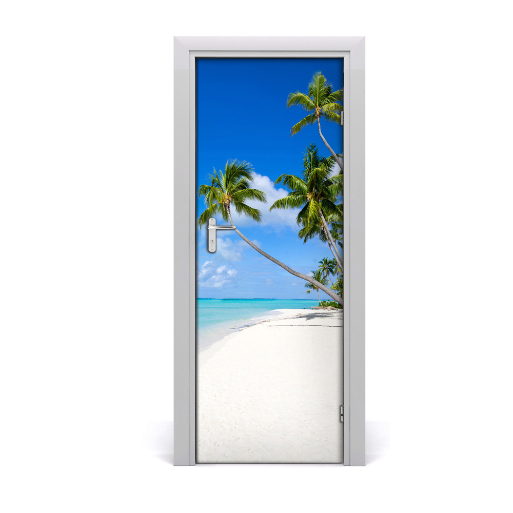 Naklejka na drzwi samoprzylepna Tropikalna plaża palmy