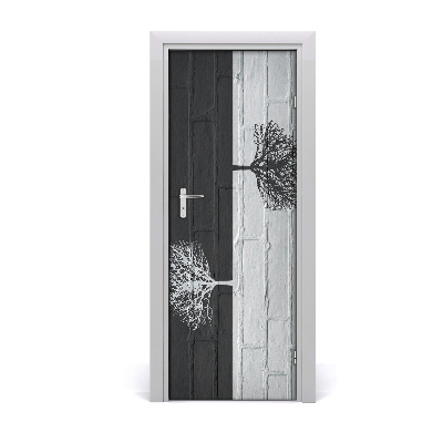 Naklejka samoprzylepna na drzwi Drzewa na murze