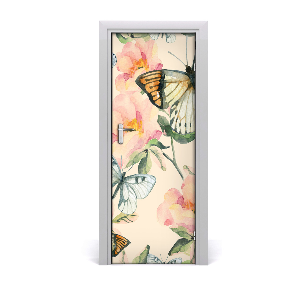 Okleina samoprzylepna na drzwi Motyle kwiaty