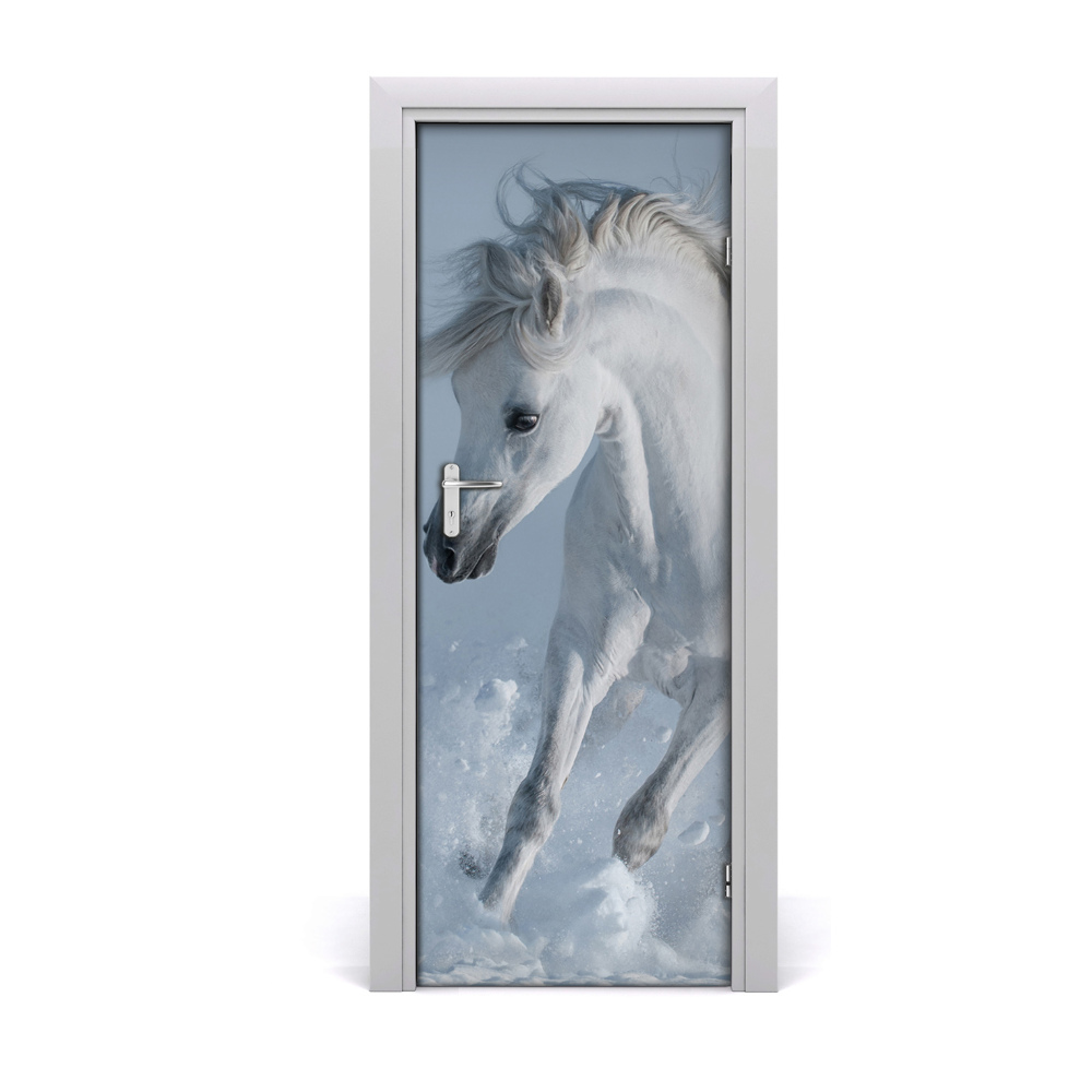 Naklejka samoprzylepna na drzwi Biały koń galop