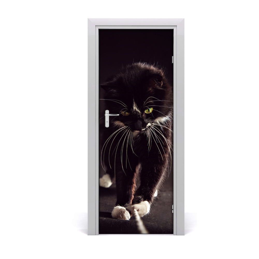 Naklejka samoprzylepna na drzwi Czarny kot