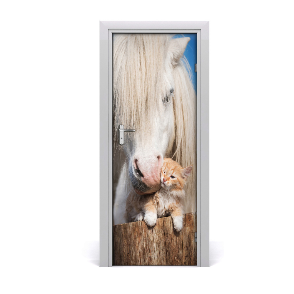 Naklejka samoprzylepna na drzwi Kot i koń