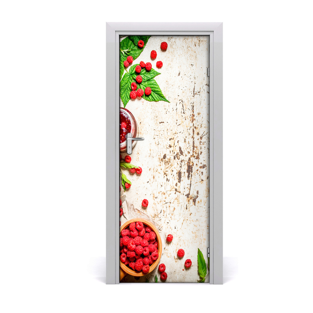 Naklejka na drzwi samoprzylepna Maliny dżem liście