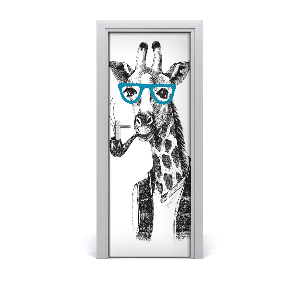 Naklejka samoprzylepna na drzwi Żyrafa w okularach