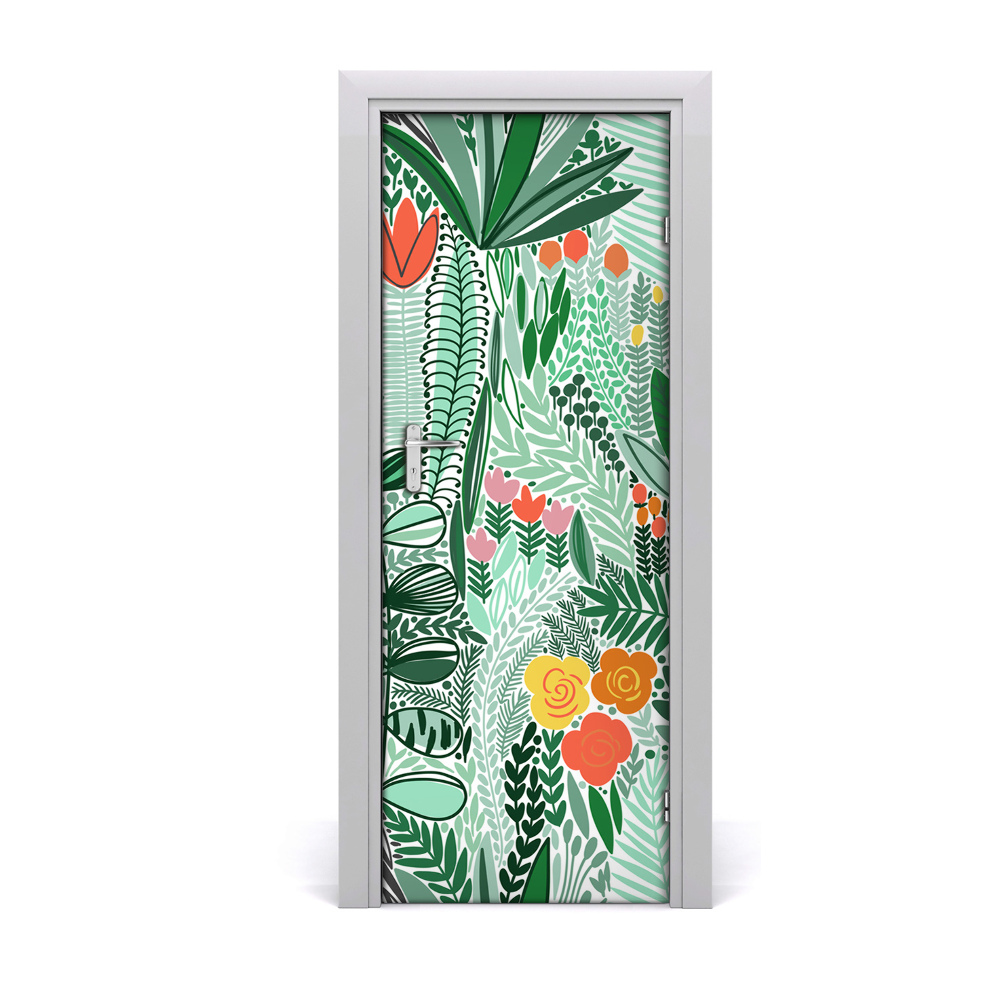 Okleina samoprzylepna na drzwi Tropikalne kwiaty akwarela