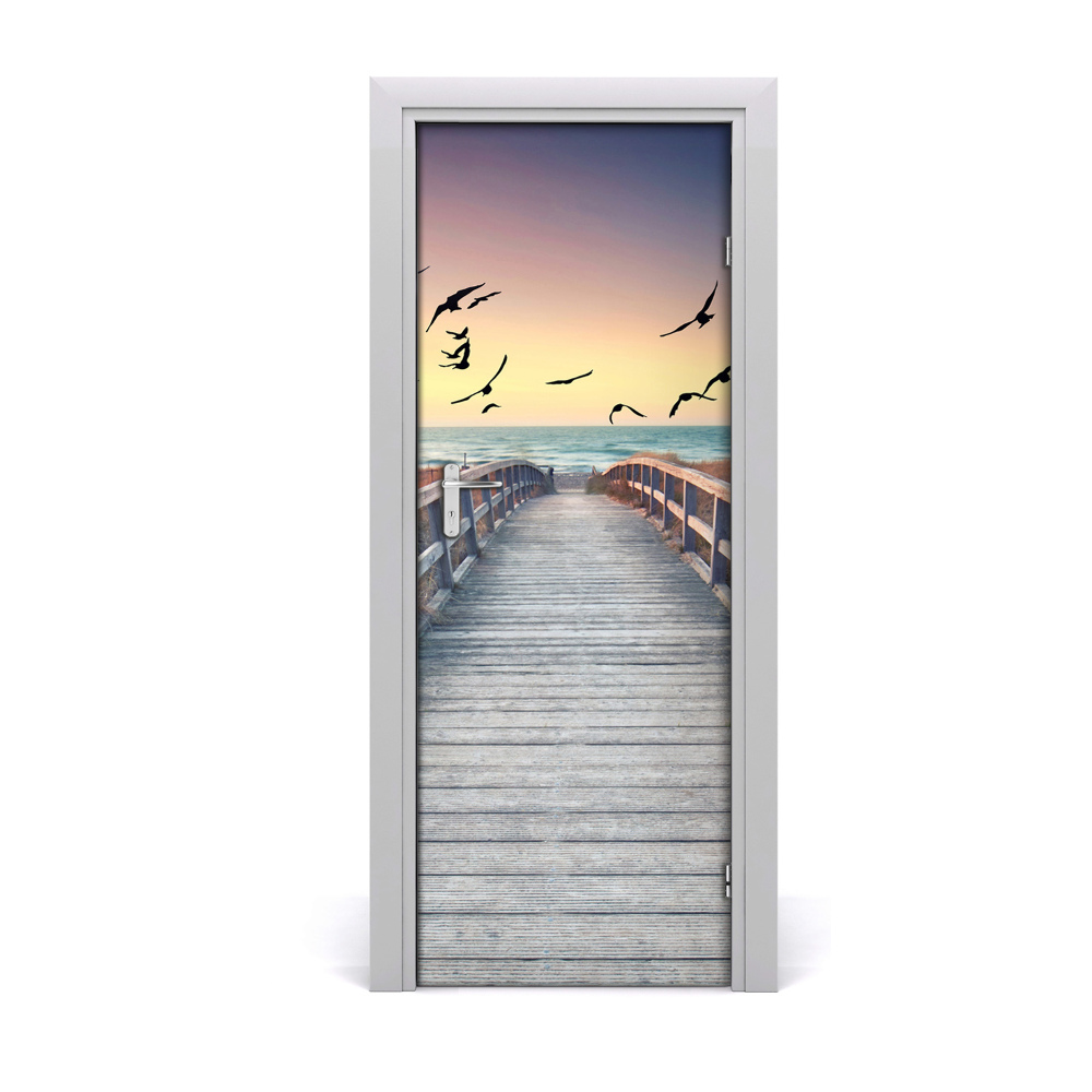 Naklejka na drzwi samoprzylepna Most morze ptaki